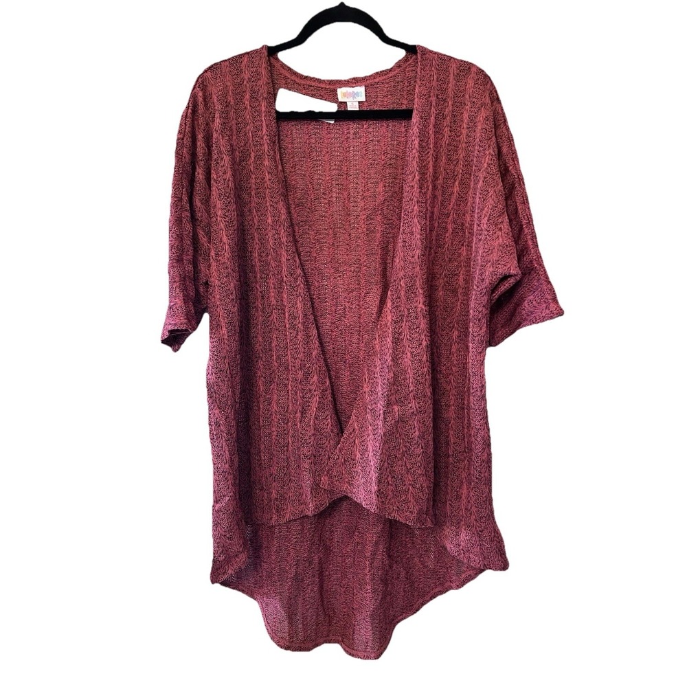 Lularoe Open Crochet Knit Cardigan Tunic Duster Topper Short Sleeves Top Red S